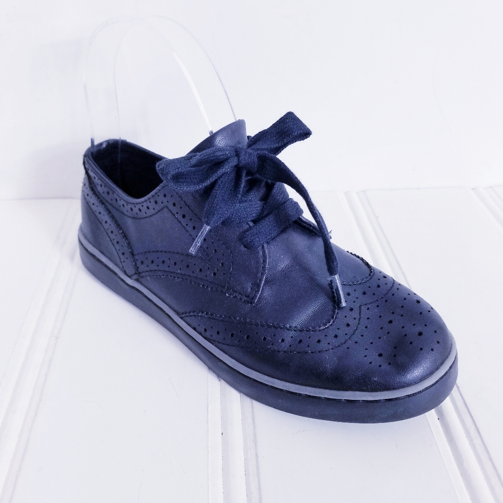 Polo Ralph Lauren Boys Black Leather Oxford Sneakers Size 3 Dress Tennis Shoes